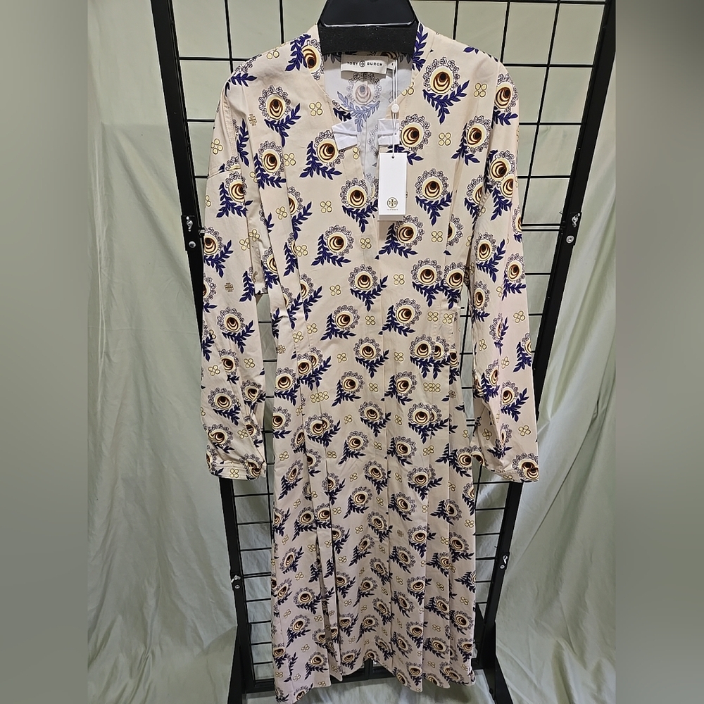 Tory Burch Button Shirt Dress Long Party POPLIN Women's Size 8